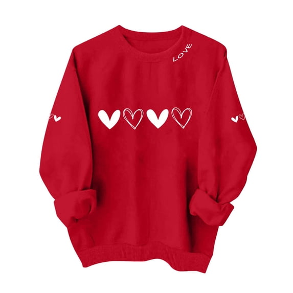 JYnXIANTI Women's Valentine Shirts Cute Graphic Round Neck Tops Long Sleeve Casual Comfortable T Shirts Winter Clothes