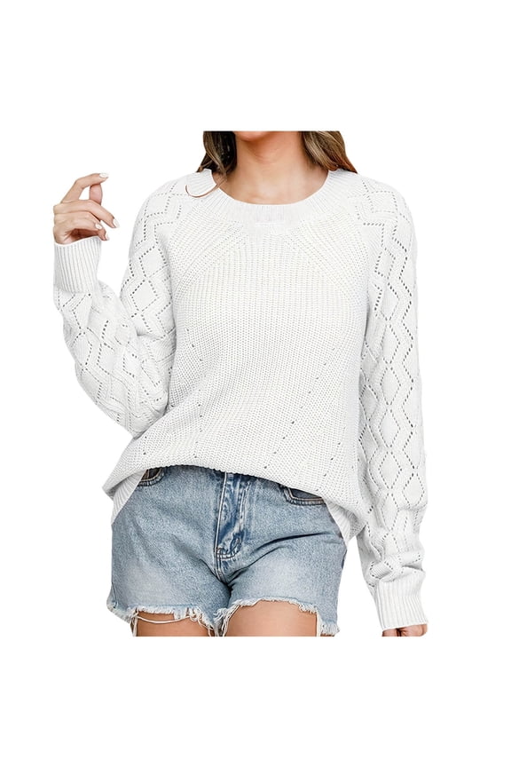 Women's Winter Pullover Sweater Fashion Hollow out Long Sleeve Tops Oversized Solid Crewneck Crochet Knit Clothing