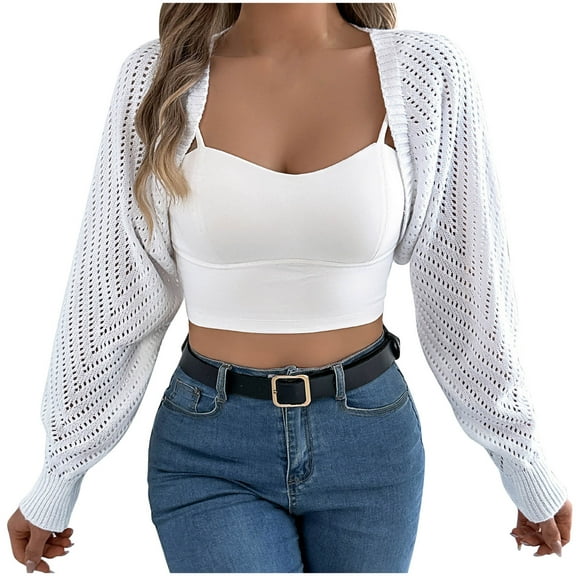 JYnXIANTI Womens Crop Cardigans Sweater Shrug Open Front Crochet Knitting Tops Fall Fashion Trendy Long Sleeve Outfit Clothes
