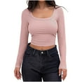 thumbnail image 1 of JYnXIANTI Womens Crop Tops Square Neck Slim Fit Tight Shirts Long Sleeve Going out T Shirts Casual Fashion Tee Clthes, 1 of 7