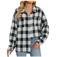 thumbnail image 1 of JYnXIANTI Womens Fall Outfits Fashion Clothes Plaid Long Sleeve Shirt Shackets Casual Button down Jackets with Pockets 2024, 1 of 5