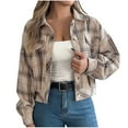 thumbnail image 1 of JYnXIANTI Womens Fashion Cropped Jackets Lightweight Fashion Plaid Shacket Casual Button down Long Sleeve Outwear, 1 of 5