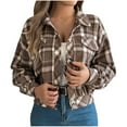 thumbnail image 1 of JYnXIANTI Womens Fashion Cropped Jackets Lightweight Fashion Plaid Shacket Casual Button down Long Sleeve Outwear, 1 of 5