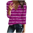 thumbnail image 1 of JYnXIANTI Womens Long Sleeve Tops Lightweight V Neck Striped Casual T Shirts Knit Loose Tee Fall Fashion Clothes Outfits, 1 of 4