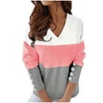 thumbnail image 1 of JYnXIANTI Womens Plus Size Tops V Neck Color Block Casual T-Shirts Long Sleeve Button Trendy Shirt Loose Fall Winter Clothes, 1 of 6