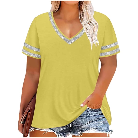 JYnXIANTI Womens Plus Size Tops V Neck Short Sleeve Tee Tshirt Soft Thin Summer Clothes Comfy Basic Undershirt for Women