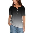 thumbnail image 1 of JYnXIANTI Womens Short Sleeve Tops Button V Neck Gradient T-Shirts Casual Classic Henley Shirt Summer Fashion Clothes, 1 of 6