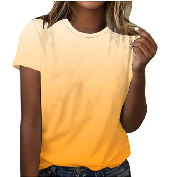 JYnXIANTI Womens Short Sleeve Tops Lightweight Gradient Crew Neck T-Shirts Casual Trendy Tee Shirt Classic Summer Outfits