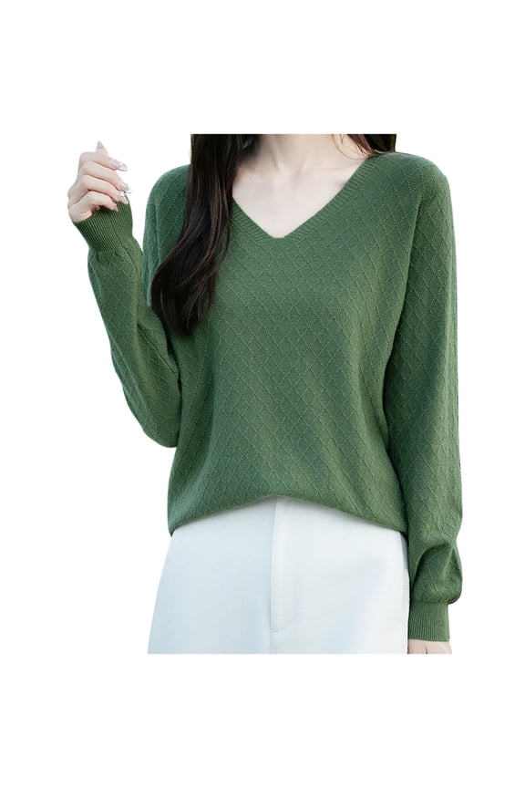 Womens Sweaters Casual Loose Long Sleeve V Neck Pullover Lightweight Solid Textured Tops Fall Fashion Clothing