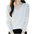 thumbnail image 1 of JYnXIANTI Womens Sweaters Casual Loose Long Sleeve V Neck Pullover Lightweight Solid Textured Tops Fall Fashion Clothing, 1 of 7