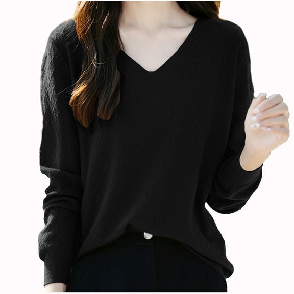 JYnXIANTI Womens Sweaters Casual Loose Long Sleeve V Neck Pullover Lightweight Solid Textured Tops Fall Fashion Clothing