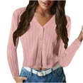 thumbnail image 1 of JYnXIANTI Womens Sweaters Fall Soft Button down V Neck Long Sleeve Tops Comfy Ribbed Knit Cropped Cardigan Outfit, 1 of 6