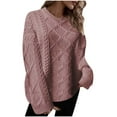 thumbnail image 1 of JYnXIANTI Womens Sweaters Solid Fashion Crewneck Long Sleeve Casual Loose Pullover Fall Winter Warm Cable Knit Tops, 1 of 7