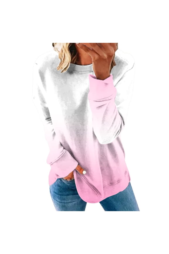 Womens Sweatshirt Long Sleeve Trendy Gradient Tops Round Neck Soft Pullover Fall Fashion Clothes Winter Outfit