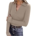 thumbnail image 1 of JYnXIANTI Womens Tops Ribbed Knit Long Sleeve Thermal Shirts V Neck Collared Fitted Base Layer Winter Outfits with Thumb Hole, 1 of 6