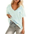 thumbnail image 1 of JYnXIANTI Womens Tops Summer Clothes Short Sleeve V Neck Striped Shirts Casual Tunic Tee with Pocket Loose Fit Outfits, 1 of 7