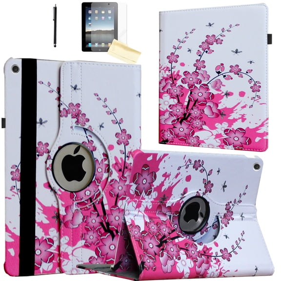 JYtrend Case for 2021 iPad 10.2 inch /iPad 9th generation, Rotating Stand Smart Magnetic Auto Wake up/Sleep Cover for Model A2602 A2603 A2604 A2605 MK2K3LL/A MK2N3LL/A MK693LL/A (Pink White Flower)