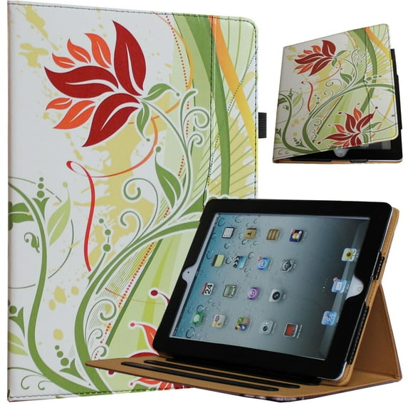 JYtrend Case for 9.7 inch iPad Air 1/Air 2, iPad 5th/6th Generation, Multi Stand Folio Smart Cover with Pocket for Model A1893 A1954 A1822 A1823 A1474 A1475 A1476 A1566 A1567 (Green Flower)