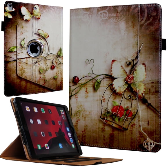 JYtrend Case Rotating Cover for iPad Air 3 / Pro 10.5 with Pocket (Butterfly Flower)