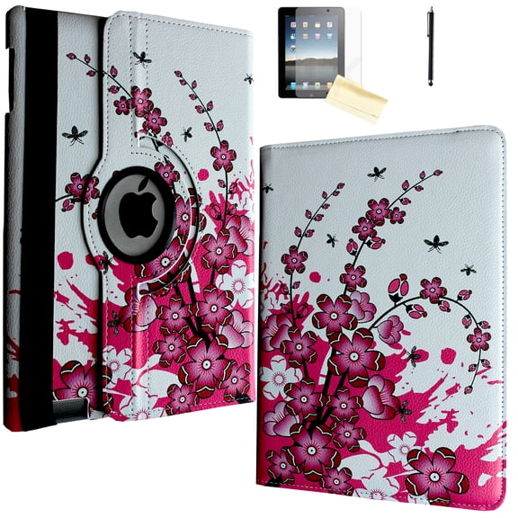 JYtrend Case Rotating Cover for iPad Mini 5 (2019) /Mini 4 (2015) (Pink White Flower)