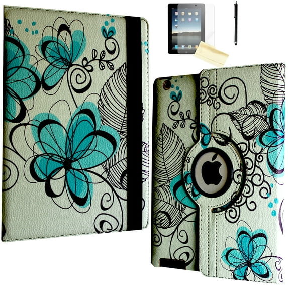 JYtrend Case for iPad Mini 1/Mini 2/Mini 3 A1432 A1454 A1455 A1489 A1490 A1491 A1599 A1600 A1601 Rotating Stand Smart Cover Magnetic Auto Wake Up/Sleep (Lotus Flower)