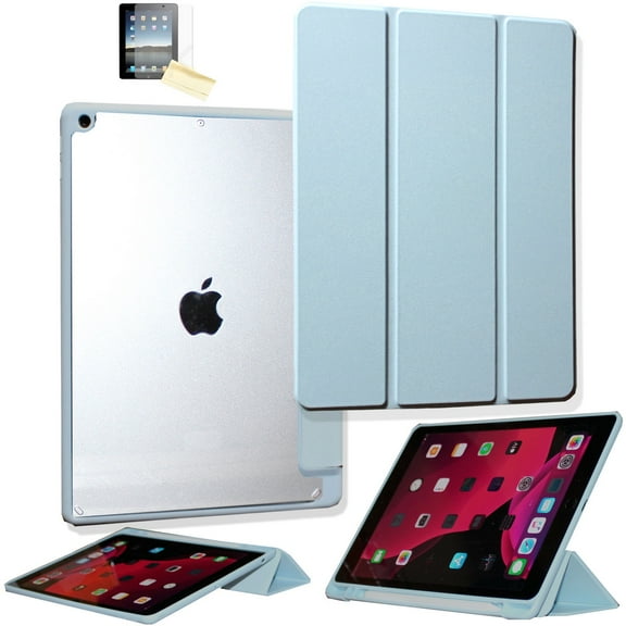JYtrend Shockproof Case for iPad 9th 8th 7th Generation (10.2 in), Smart Cover Transparent Clear Back Shell, Blue