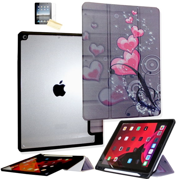 JYtrend Shockproof Case for iPad 9th 8th 7th Generation (10.2 Inch), Smart Cover Transparent Clear Back Shell for A2602 A2603 A2604 A2270 A2428 A2429 A2200 A2198 (Heart Flower)