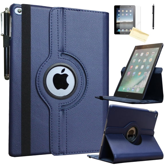 JYtrend Smart Case for iPad 5th / 6th Generation with Pencil Holder, Rotating Stand Magnetic Auto Wake Up/Sleep Cover for 2017 / 2018 iPad 9.7 Model A1893 A1954 A1822 A1823 (Navy Blue))