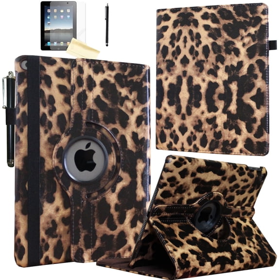 JYtrend Smart Case for iPad 5th / 6th Generation with Pencil Holder, Rotating Stand Magnetic Auto Wake Up/Sleep Cover for 2017 / 2018 iPad 9.7 Model A1893 A1954 A1822 A1823 (Leopard)