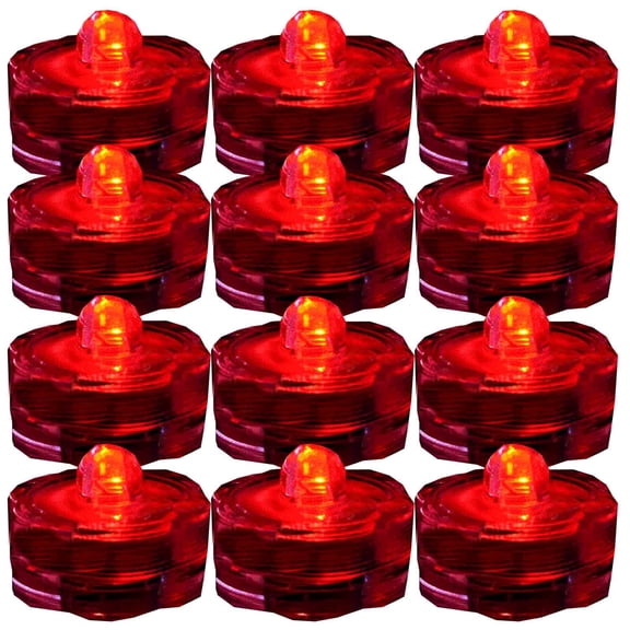 JYtrend Submersible Led Lights, Waterproof Tea Lights for Centerpieces, Wedding , Birthday, Party (12 Pieces, Red)