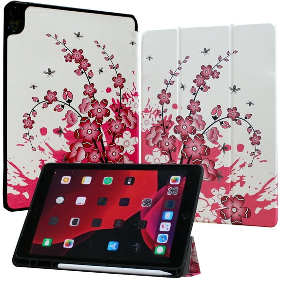 JYtrend iPad Air 5th Generation Case, iPad Air 4th Generation Case 10.9 Inch with Pencil Holder [Support Pencil Charging], Smart Slim Protective Cover Trifold Stand for iPad Air 4 Air 5 (Pink Flower)