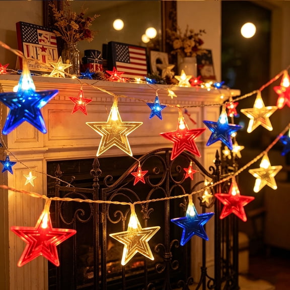 JZCHUNTOY 1 Piece Independence Day Star String Light, Five Pointed Star Fairy Light, Battery Operated Flexible Decorative LED Light for Patriotic Party, Home, Patio, Holiday Decoration