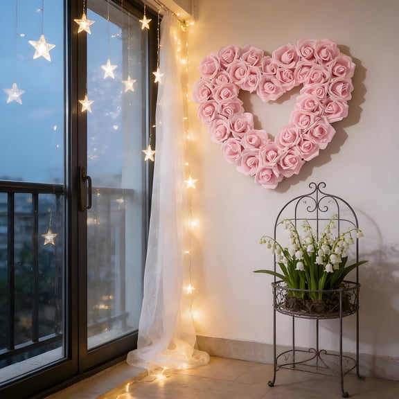 JZCHUNTOY 1PCS Artificial Rose Garland with Heart Shape, Simulation Flowers for Valentine's Day Decoration, Wedding Proposal Party Scene Decor Wreath for Home and Event Decor