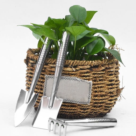 JZCHUNTOY 3-Piece Gardening Tool Set, Full Stainless Steel Heavy-Duty Mini Shovel Rake Hoe for Planting Digging Weeding, Ideal for Balcony Indoor Gardening Flower Beds Plants