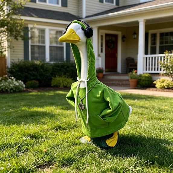JZCHUNTOY 3 Pieces Porch Goose Statue Outfit Set, Include Hoodie, Earphone and Necklace, Creative Decorative Statue Costume, Decorative Outfit for 23 Inch Porch Goose, Yard and Garden Decoration