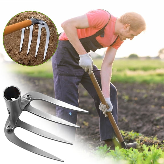 JZCHUNTOY 4-tooth Rake, 1 Piece, All-steel Heavy Duty Garden Rake, Durable Anti-rust High Hardness Gardening Tool, for Garden Yard Lawn Soil Loosening Weed Removal Leaves Collecting