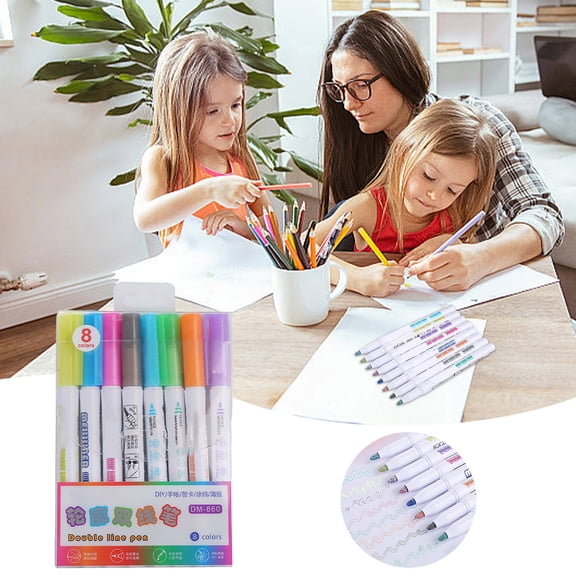 JZCHUNTOY 8 Pack Highlighter Pen Set, Dual Line Colorful Glitter Highlighter, Metallic Outline Marker Pen 0.14oz, Smooth Writing Highlighter Markers for Journal, Note Taking, Drawing, Art Creation