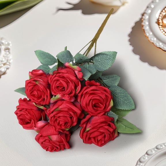 JZCHUNTOY Artificial Ice Beauty Rose Bouquet, 1Pc 7 Heads Realistic Fake Flower Bunch, Non-Fading No Water Needed Lifelike Decorative Flower, for Home Wedding Party Table Vase Decoration