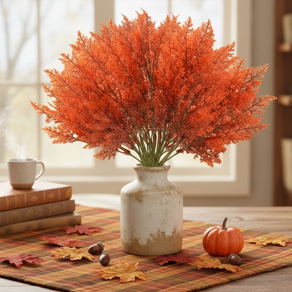 JZCHUNTOY Artificial Red Maple Leaf Stalk, 2 Pieces 7 Forks Fake Autumn Leaves, Realistic Faux Fall Leaf Spray, for Thanksgiving Halloween Home Vase Table Wreath Decoration