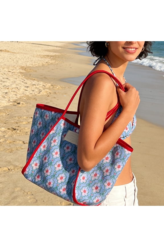 Beach Bag Large Capacity Shoulder Bag (1x Storage Bag), Color-block Design Single Shoulder Bag, Mesh Shopping Bag, Suitable for Travel and Shopping