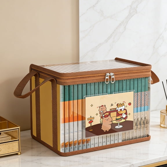 JZCHUNTOY Book Storage Box 1 Piece, Large 0.98x0.75x0.82ft Foldable Stackable Organizer, Durable Non-Woven Fabric Lidded Storage Bin for Books Clothes Toys Magazines Sundries