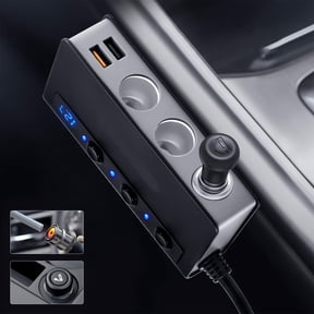 JZCHUNTOY Car Cigarette Lighter Splitter, 3-Socket Independent Switch Car Charger with 4 USB Ports, 180W QC3.0 Fast Charging Adapter, for Mobile Phone, Tablet and Car Electronic Device Charging