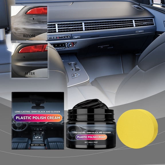 JZCHUNTOY Car Plastic Restorer Cream with Sponge 2 Pcs, Long Lasting UV Protection Formula, Scratch Repair High Gloss, Plastic Trim Renew Agent for Auto Dashboard Bumper Interior Exterior