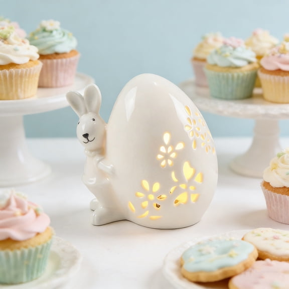 JZCHUNTOY Ceramic Rabbit Night Light 1 Pcs, Cute Bedroom Creative Hollowed-Out Lamp