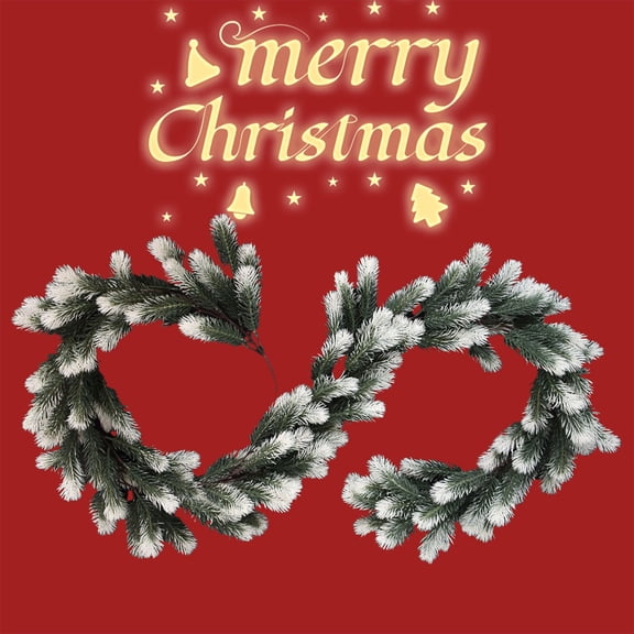 JZCHUNTOY Christmas Garland 5.9 Feet, PE Dual Color White Green Pine Needle Wreath, Realistic Waterproof Reusable Holiday Garland, For Door Head Stair Railing Balcony Party Xmas Decoration
