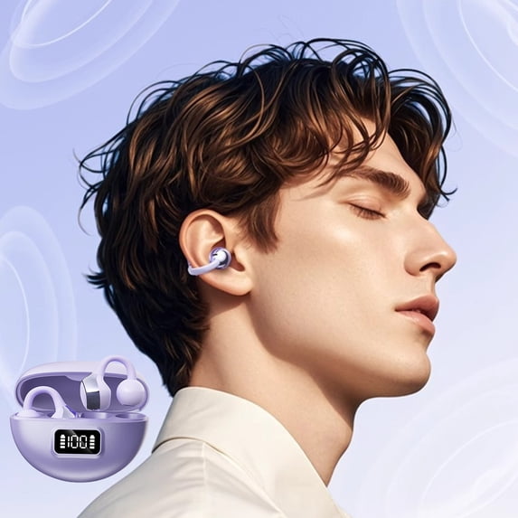 JZCHUNTOY Clip-On Bone Conduction True Wireless Bluetooth 5.4 Earphones, 1 Charging Case 2 Earbuds 1 Cable 1 Manual, Open-Ear Comfort Stable Connection Long Battery for Gym Running Driving