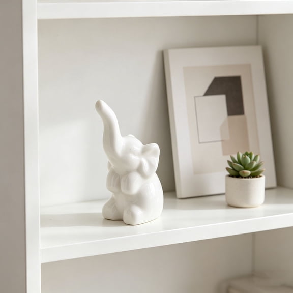 JZCHUNTOY Creative Ceramic Elephant Ornament, 1 Piece Cute Small Decorative Figurine, Handcrafted Artistic Home Decor Accent, Decorative Statue for Desktop, Shelf, Living Room, Bedroom and Office