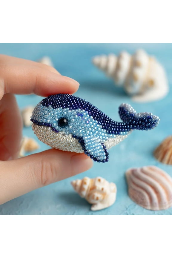Dolphin Bead Embroidery Kit 1 Set, DIY Craft Pack with Full Tools, Clear Instruction Pre-Printed Pattern for Beginners, Ideal for Home Decor, Handmade Gifts, Keychain & Bag Pendant Making
