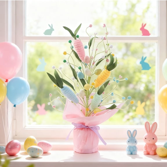 JZCHUNTOY Easter Egg Tree Potted Plant, Colorful Holiday Decoration, Festive Spring Decor for Home, Party and Easter Celebration