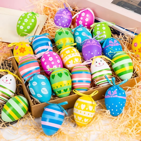 JZCHUNTOY Easter Painted Eggs 24Pcs Set 0.2ft Bright Vivid Patterns Smooth Shatterproof Plastic Lightweight for Easter Baskets Wreaths Trees Party Holiday Decorations